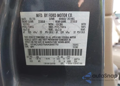 2010 Ford Escape Xlt from USA, damaged, VIN 1FMCU0D79AKB95770
